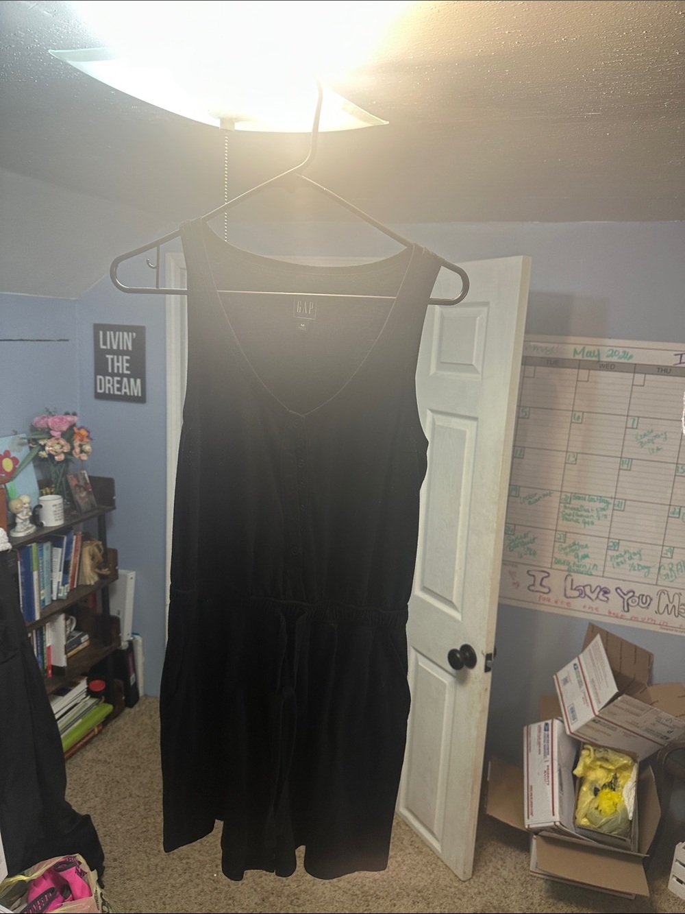 GAP Black V-Neck Button Romper with Drawstring